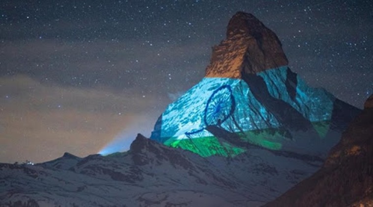 Matterhorn Mountain Flashes Indian Flag